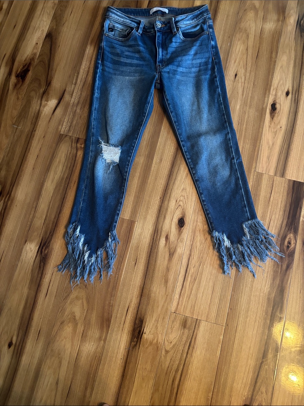 KanCan Dark Blue Frayed Hem Ankle Jeans